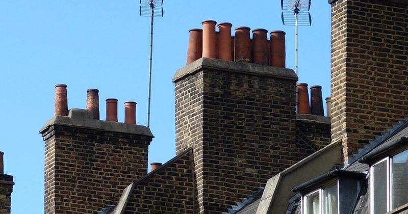 Chimney stacks on a row of brick houses