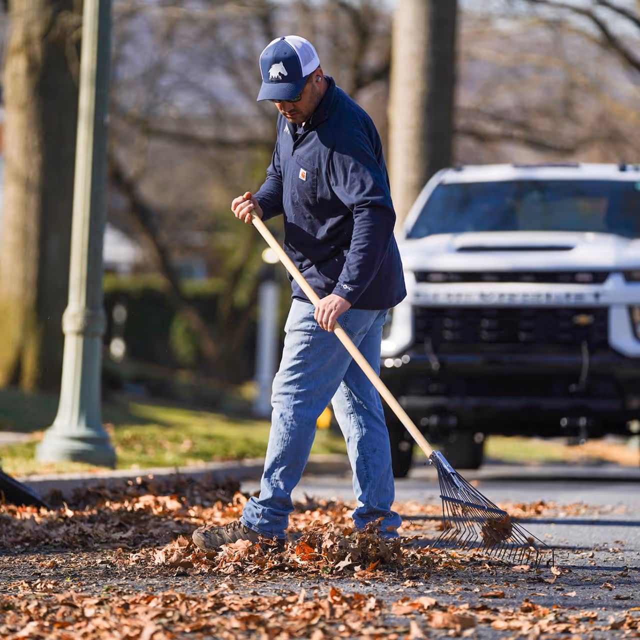 Horse Power Lawn and Home crew performing lawn clean up Hershey PA