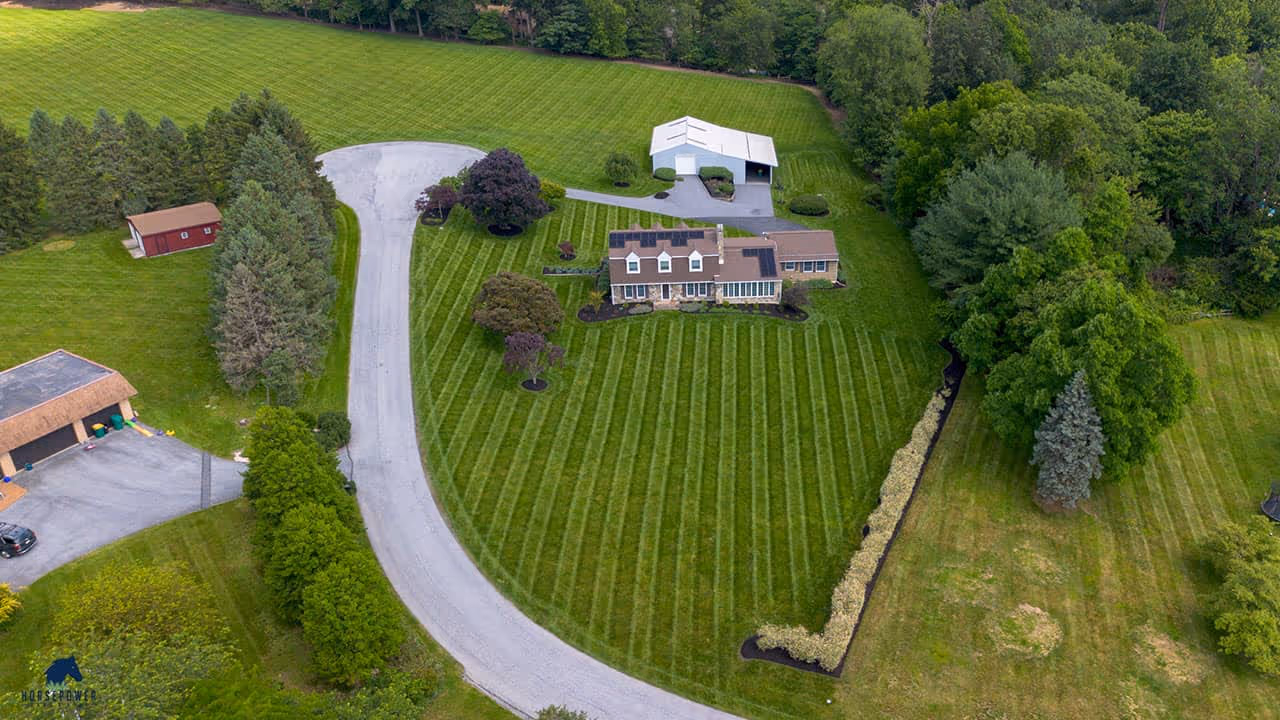 Residential property aerial landscaping view Hershey PA Horse Power Lawn and Home