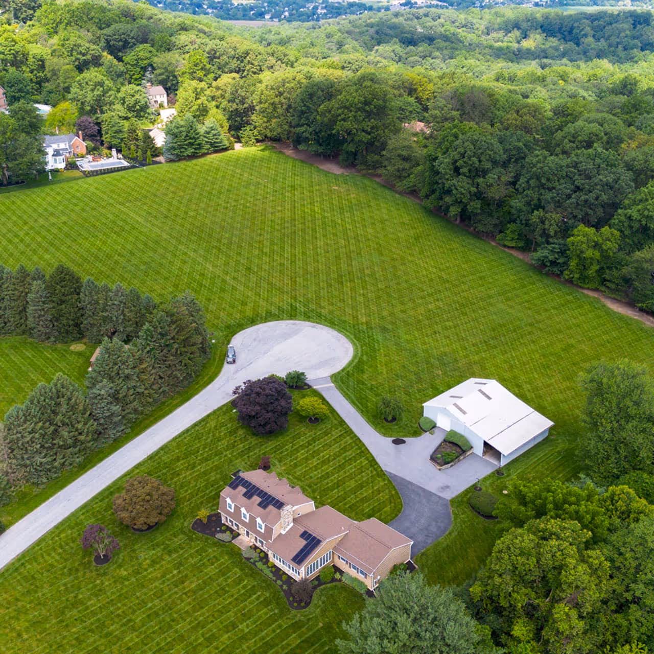 Aerial view of backyard lawn mowing Hershey PA near me Horse Power Lawn and Home