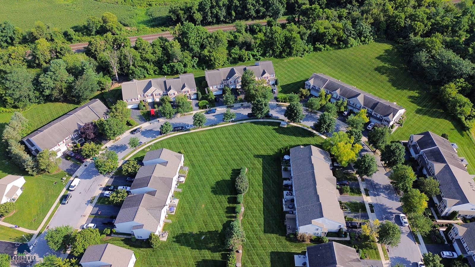 Aerial photo of residential property lawn maintenance Hershey PA