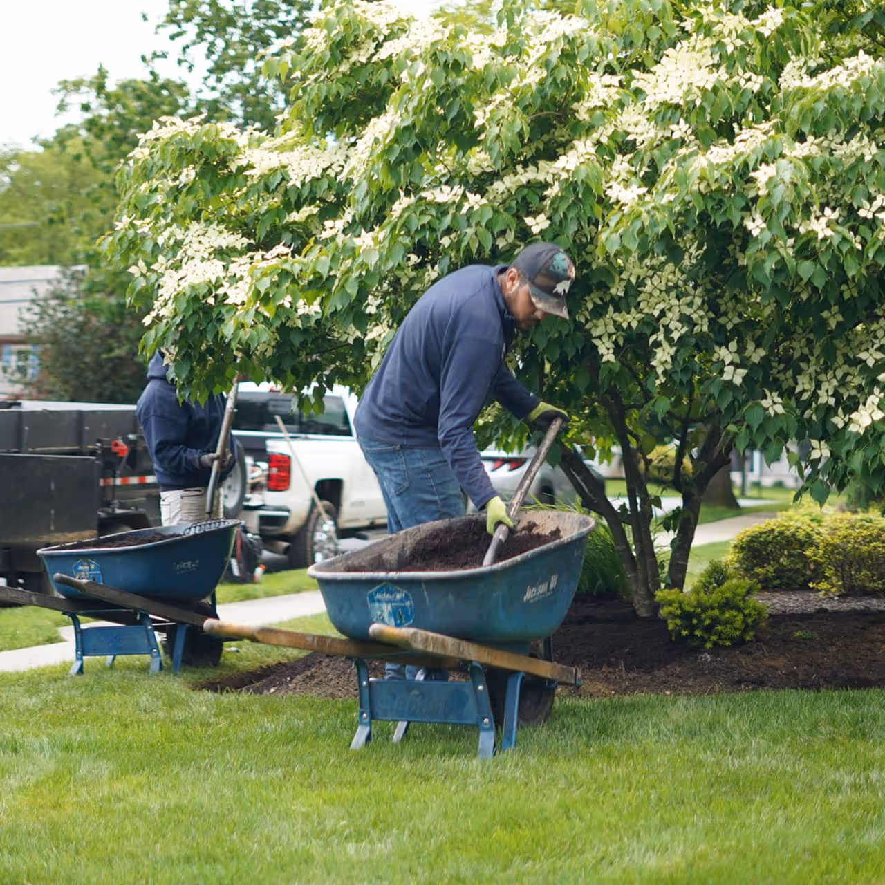 Our landscaping team performing fall cleanup Hershey PA near me"