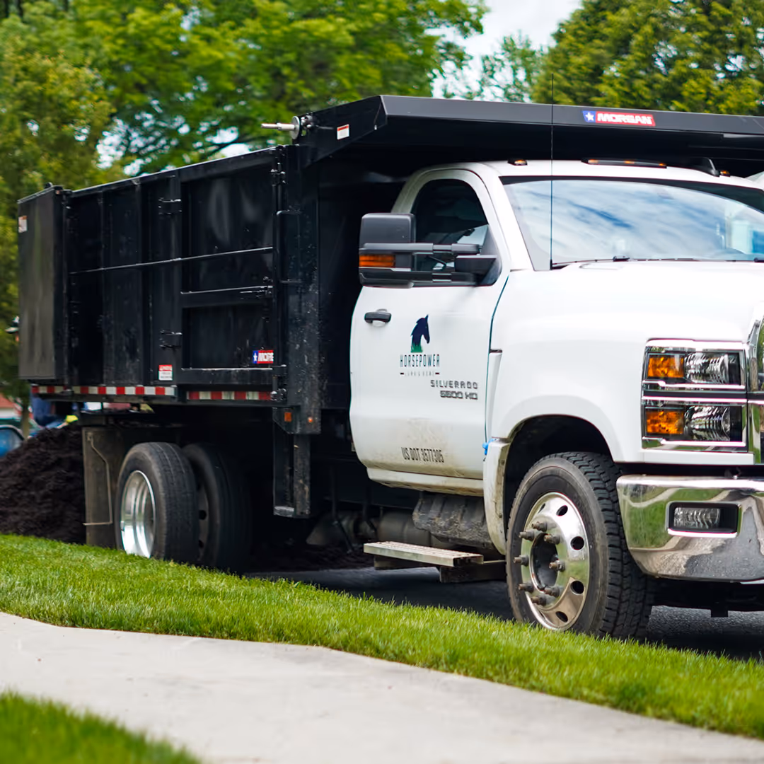 Horse Power Lawn and Home work truck near freshly mowed lawn, Hershey PA