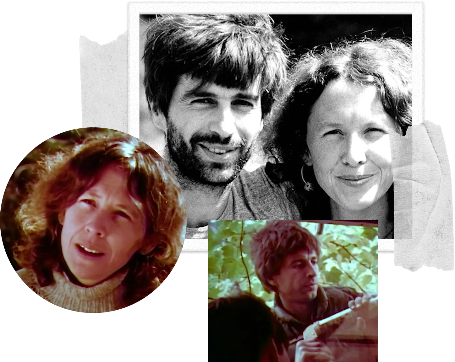 Vintage black and white and color portraits of smiling people