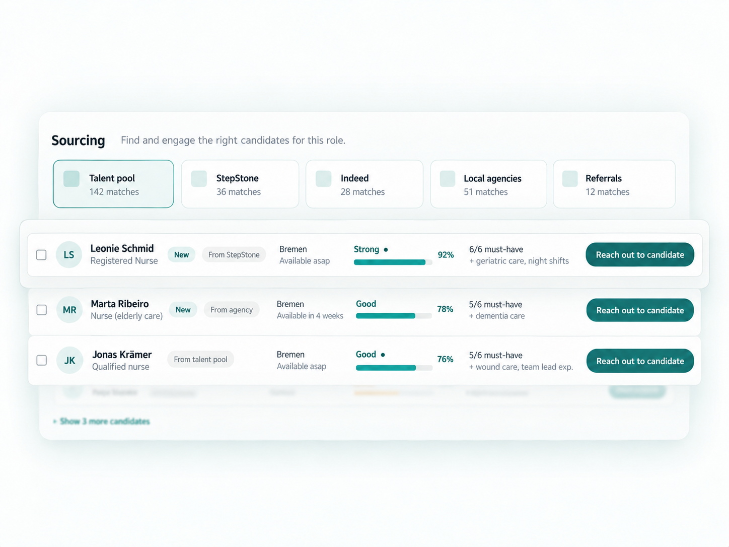 Screenshot: sourcing shortlist