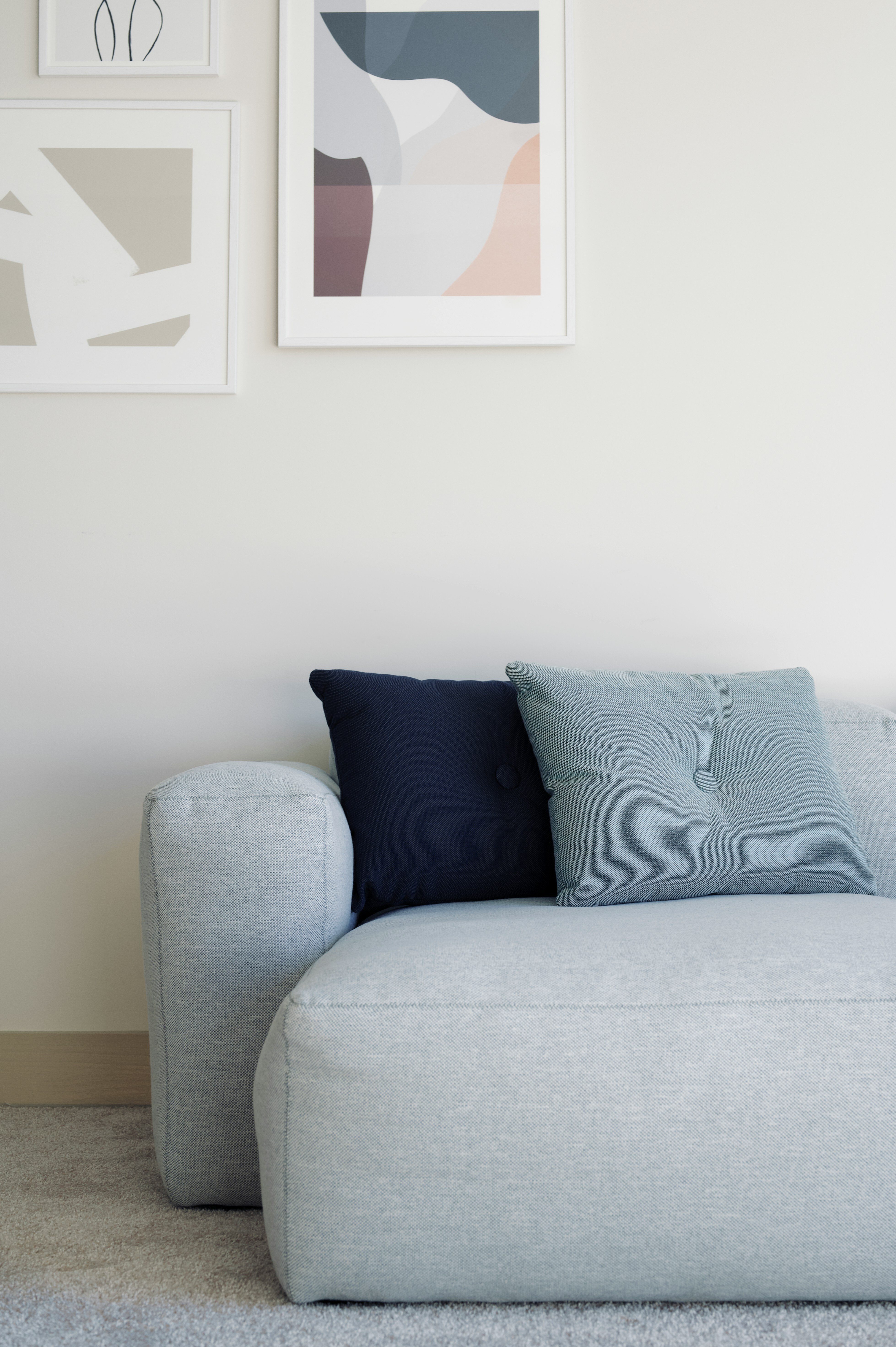 blue couch and pillows stock image