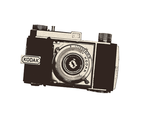 Clipping mask of Vintage Kodak camera with a round lens and viewfinder on top.