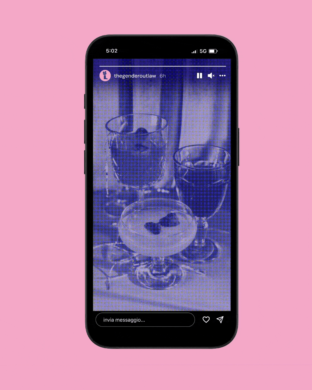 Solid pink square background.