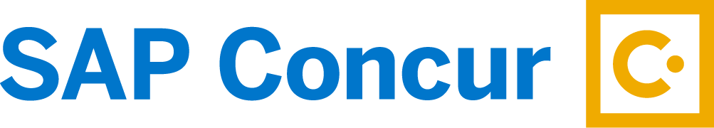 SAP Concur text logo in blue with a yellow square enclosing a stylized letter C and a dot.