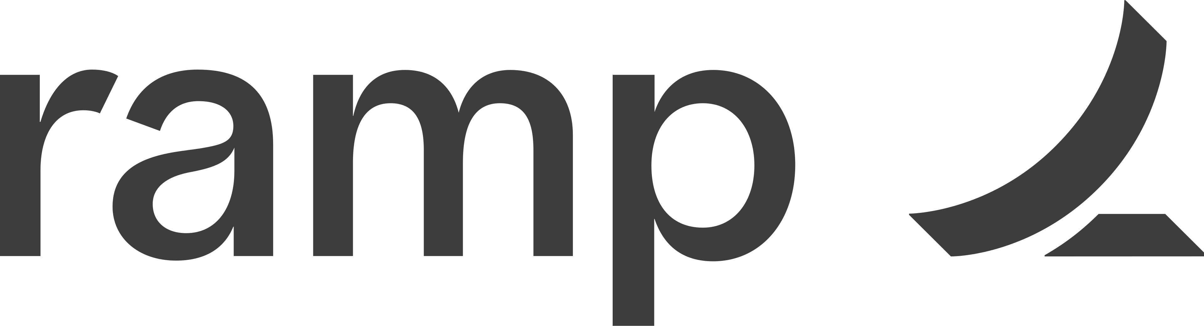 The word 'ramp' in lowercase letters next to a stylized curved arrow design.