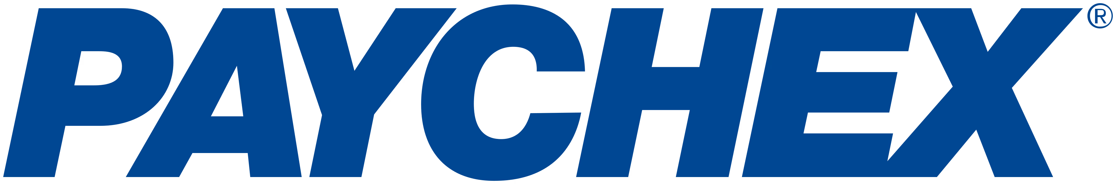 Paychex logo in blue bold uppercase letters with a registered trademark symbol.