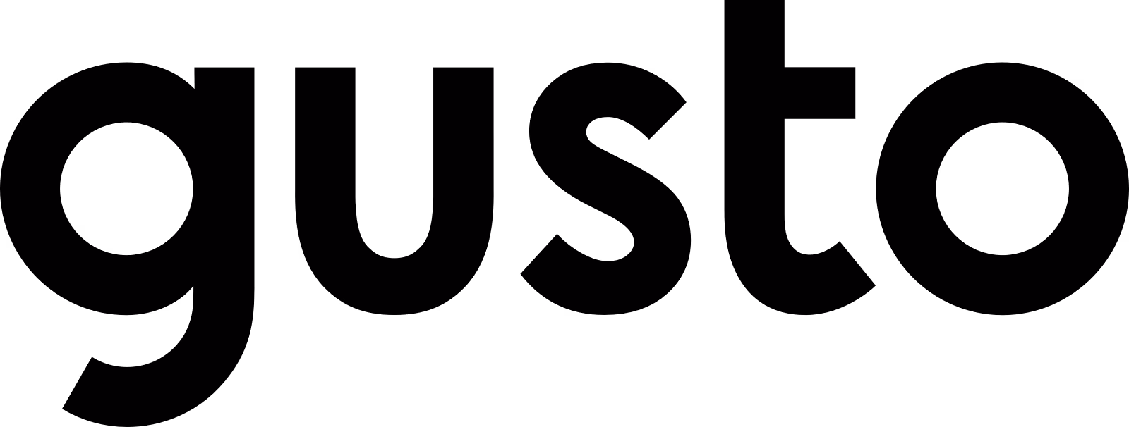 Gusto company name text logo in black on a transparent background.