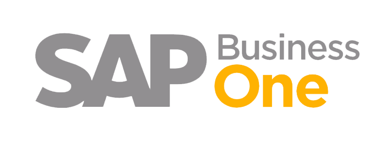 SAP Business One logo with SAP in gray and Business One in gray and orange text.
