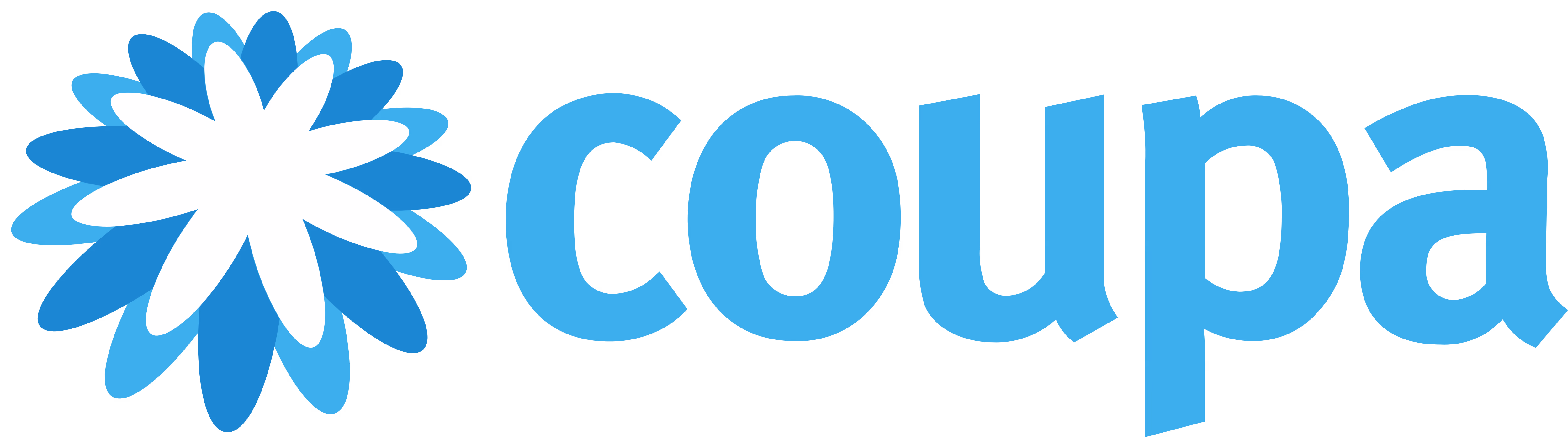 Coupa company name with blue and white stylized flower logo on left.