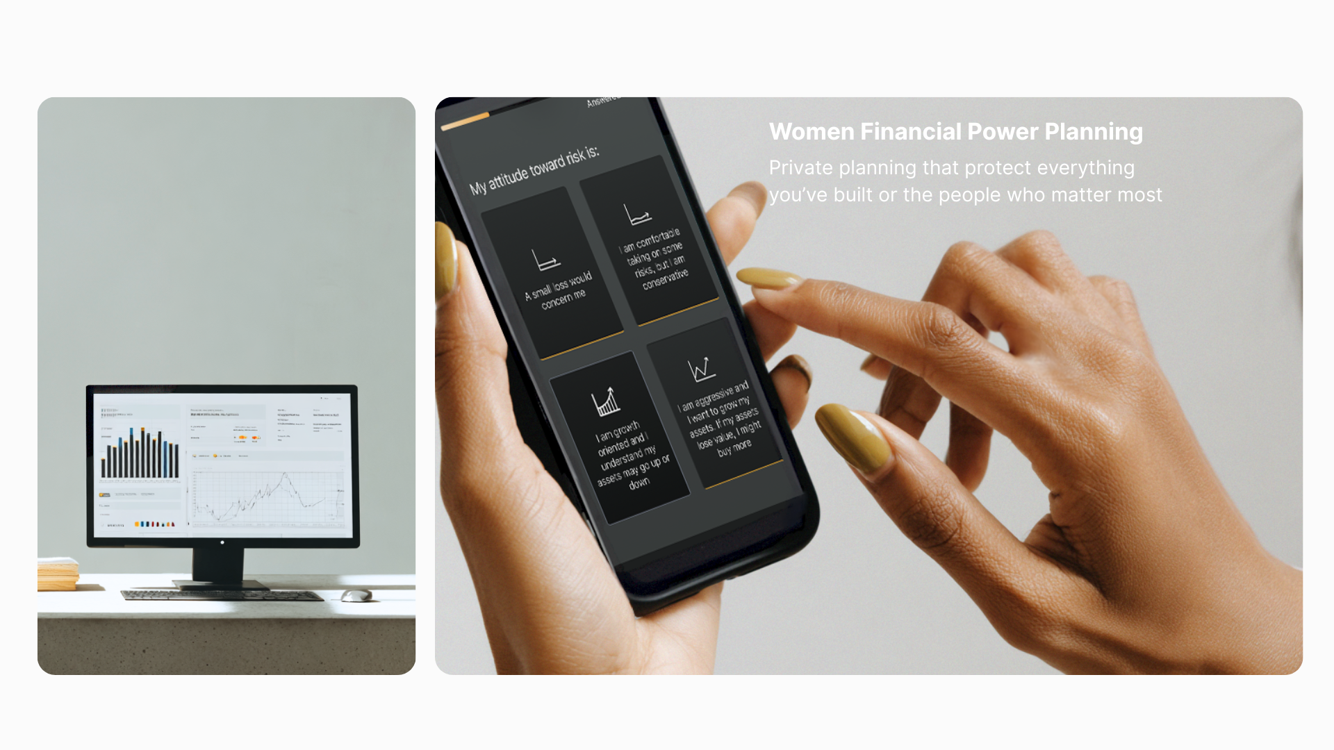 Woman using online financial planning tool to assess risk score and legacy goals on Generational Vault