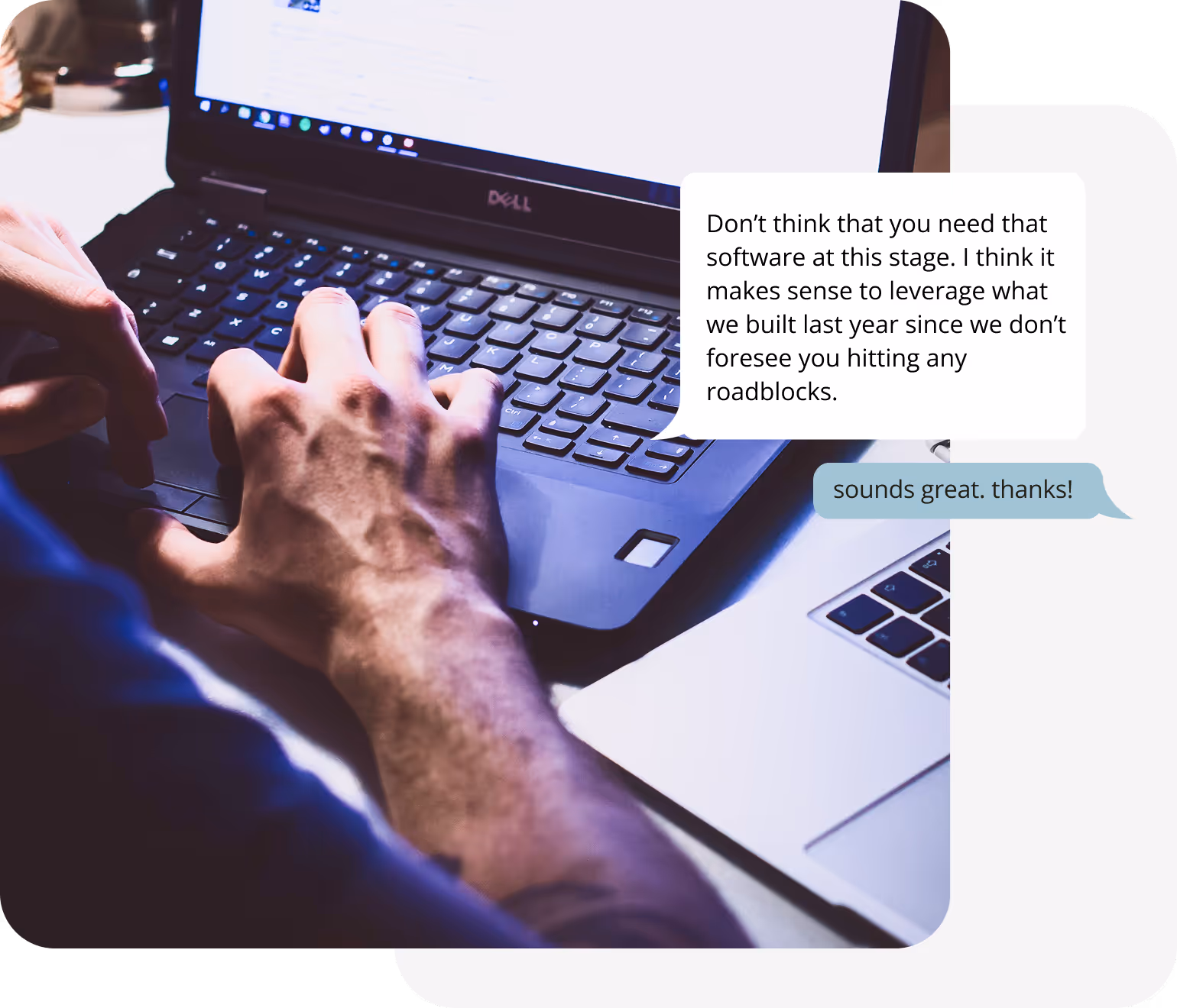 creative asset showing our IT firm dissuading a low business impact IT shift in favor or protecting client revenue.