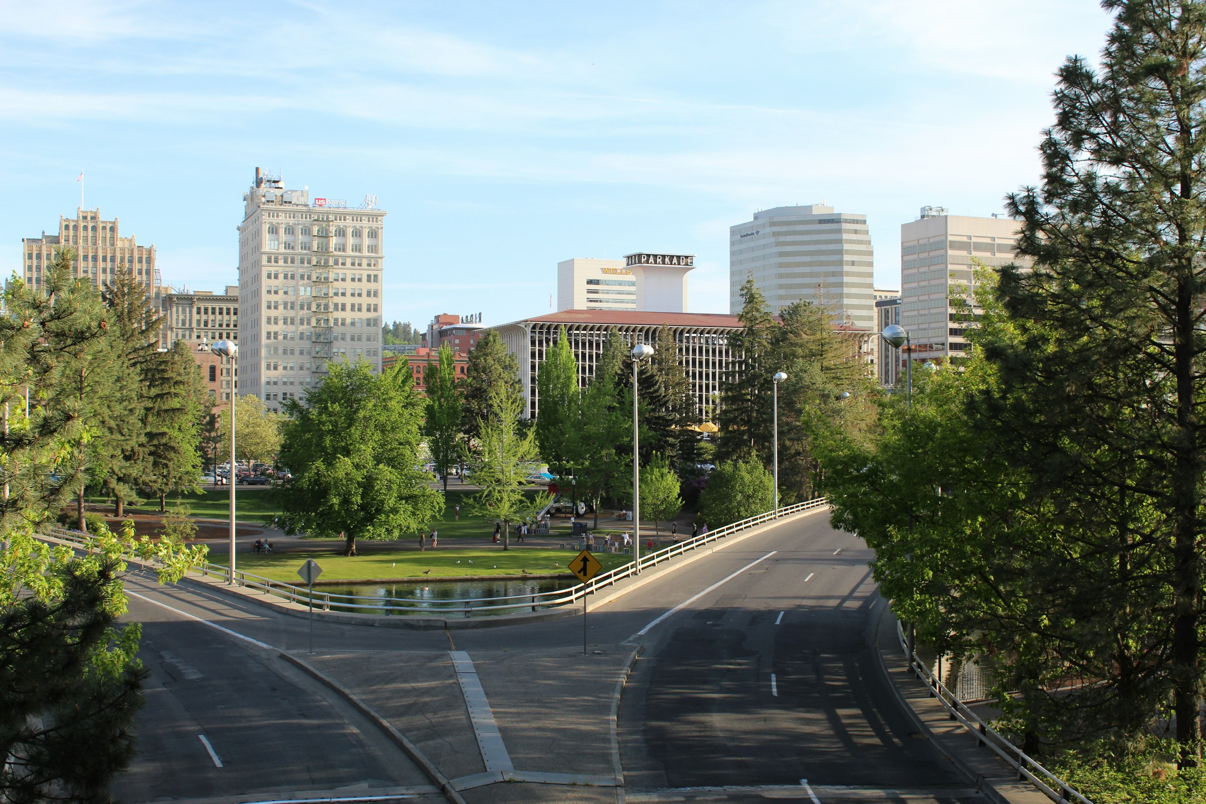 Downtown Spokane, Washington at evening from Riverfront Park