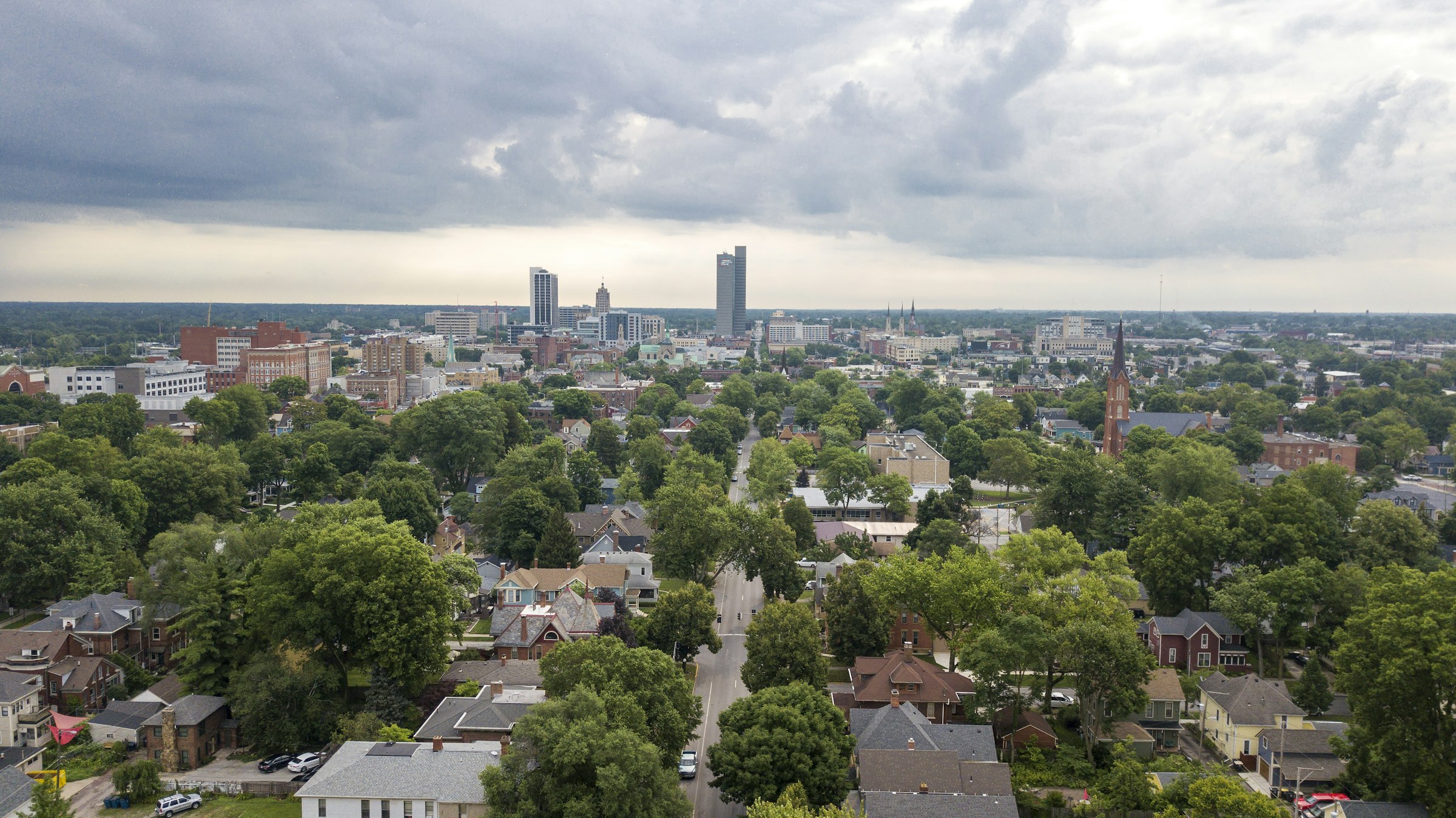 Aerial view of downtown Fort Wayne, Indiana