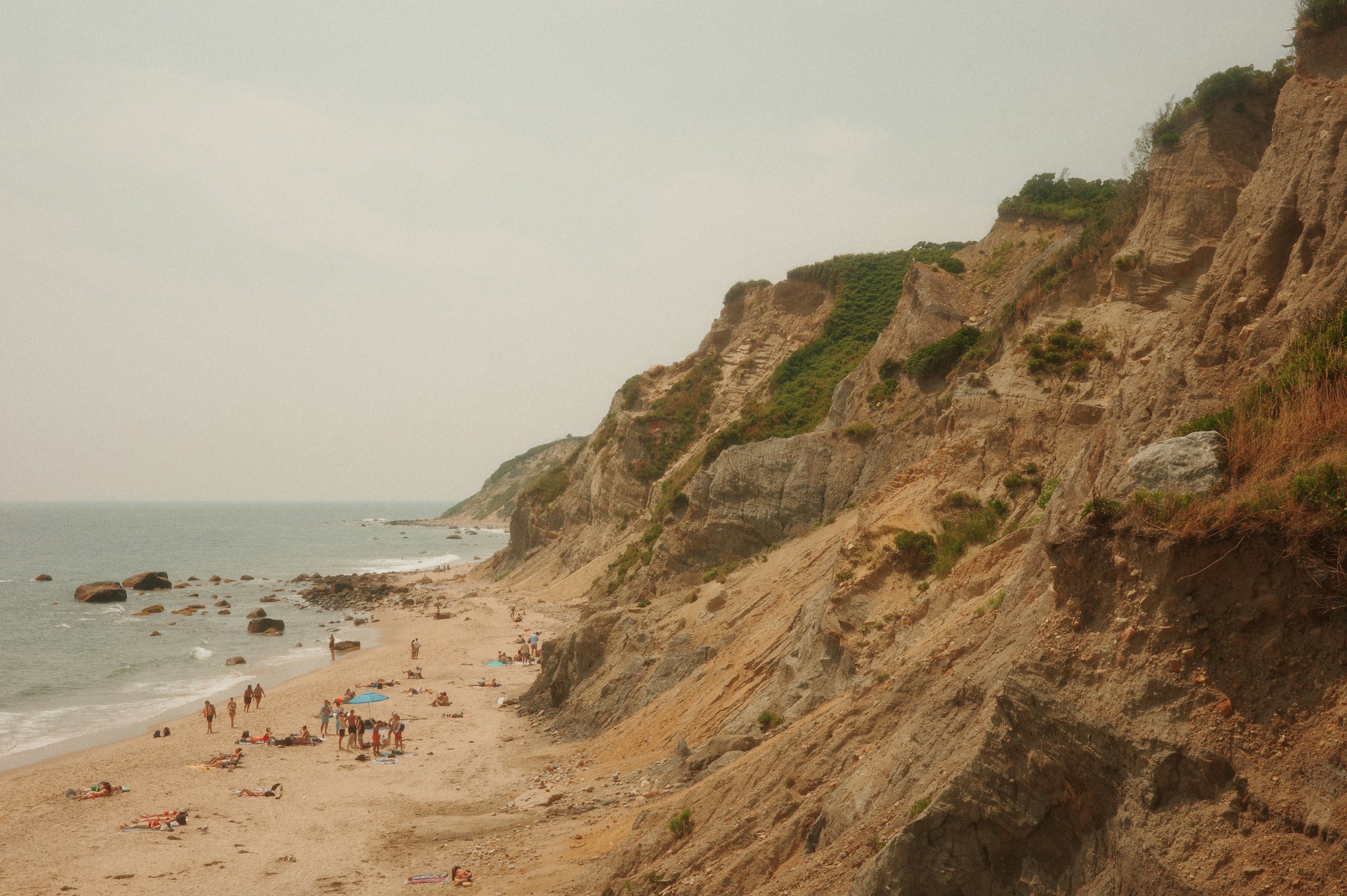 Mohegan Bluffs cliffs and Atlantic surf on Block Island, Rhode Island