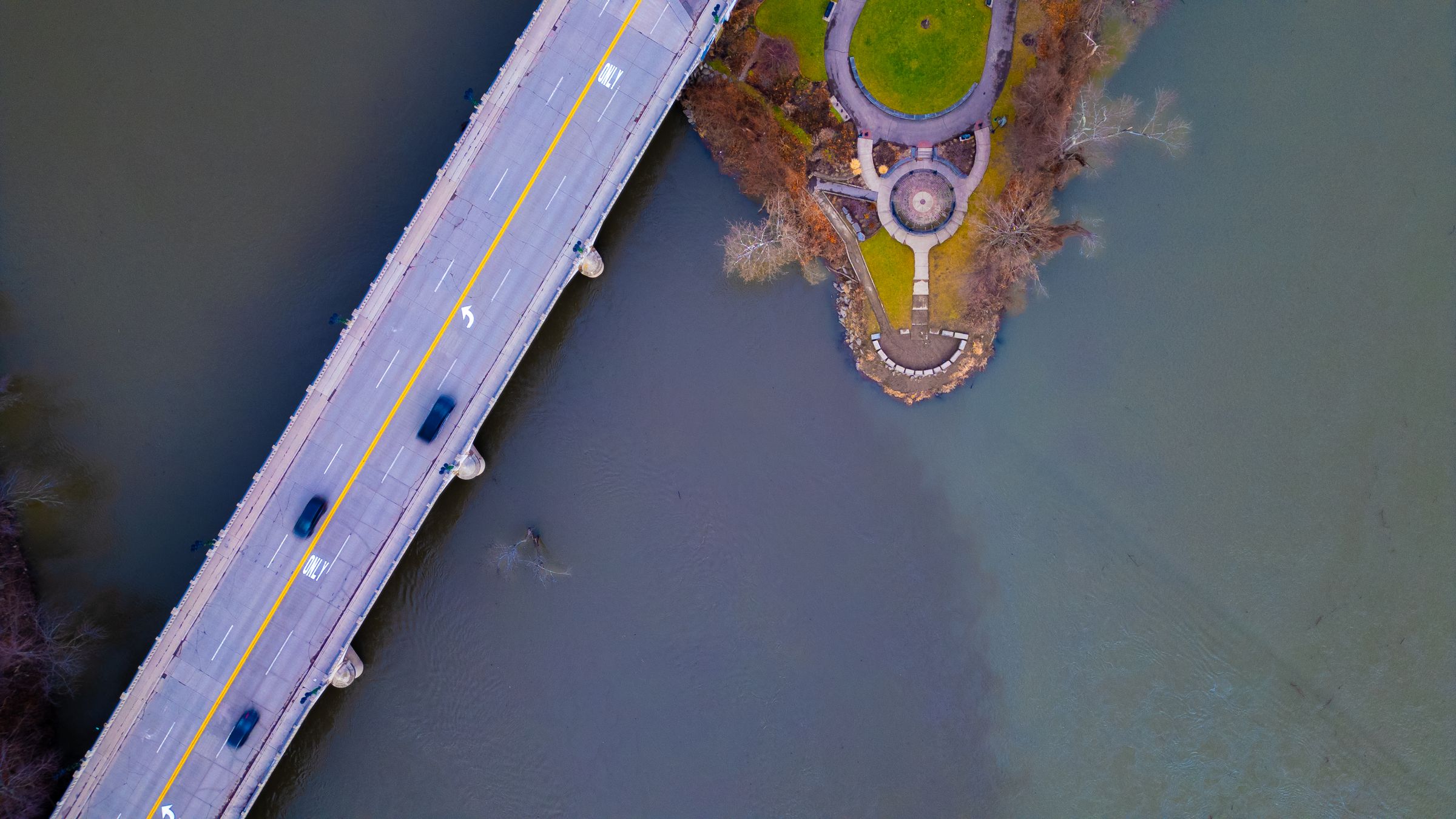 Aerial view of a bridge over the river in Binghamton, New York