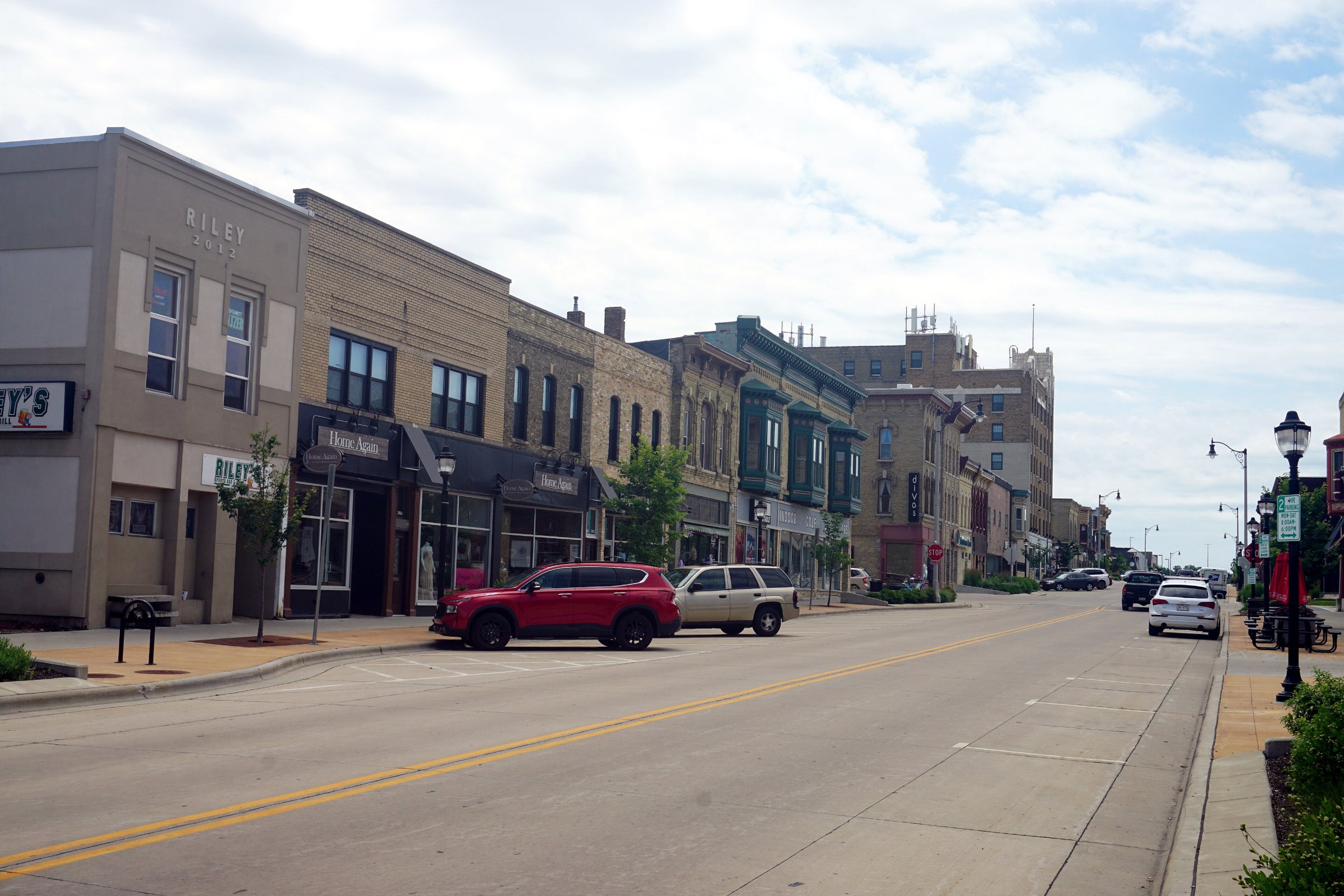 Historic storefronts on West Milwaukee Street in downtown Janesville, Wisconsin