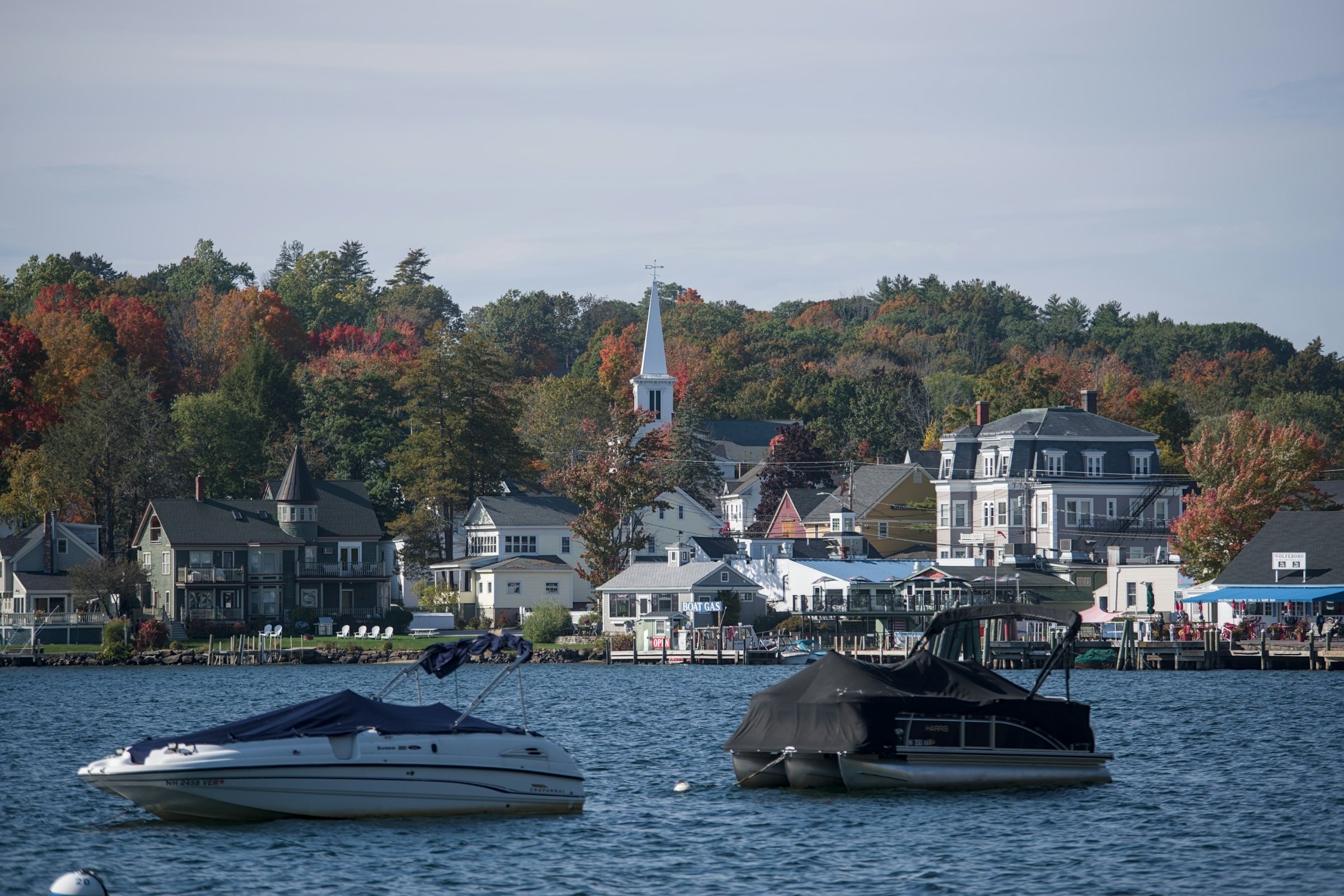 Boats on Lake Winnipesaukee along the Wolfeboro, New Hampshire waterfront