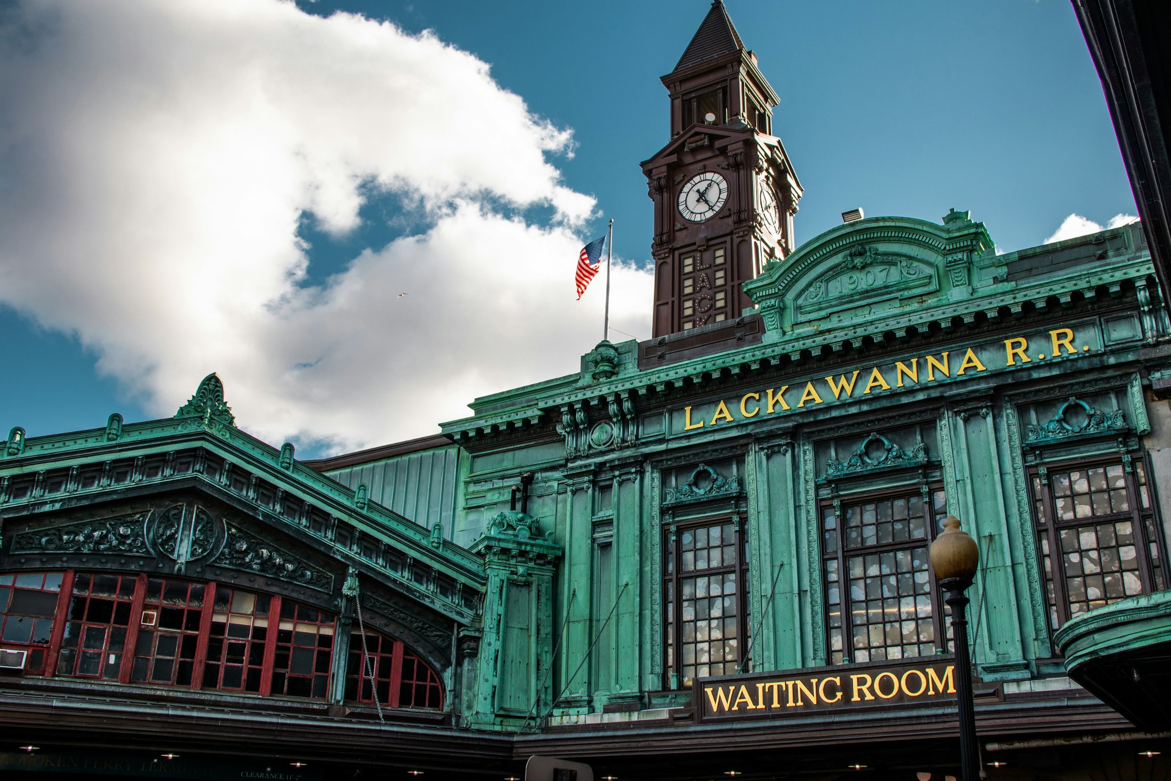 Historic Hoboken Terminal on the Hudson River waterfront in Hoboken, New Jersey