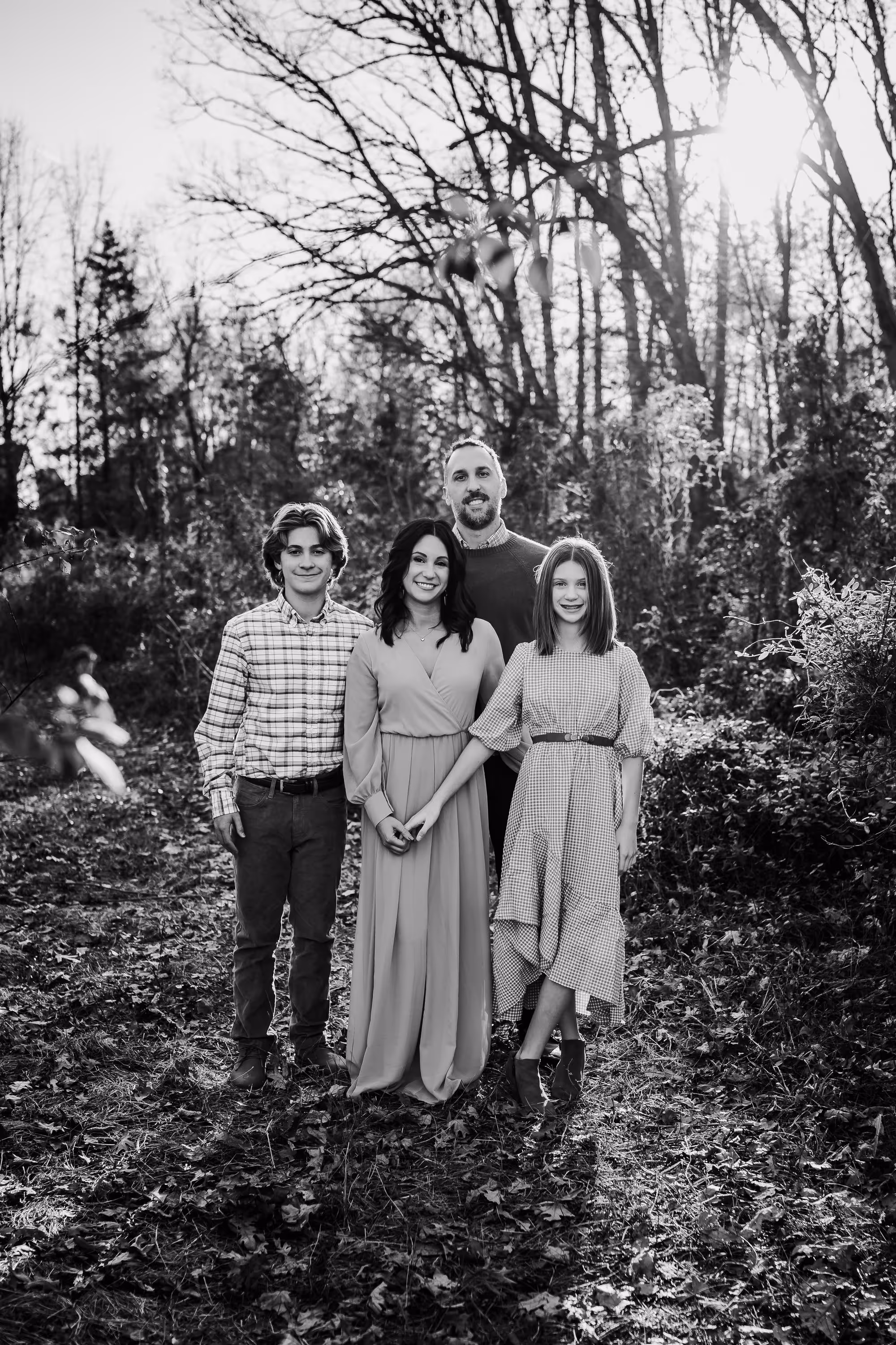 Photo of Carla and her children in black and white