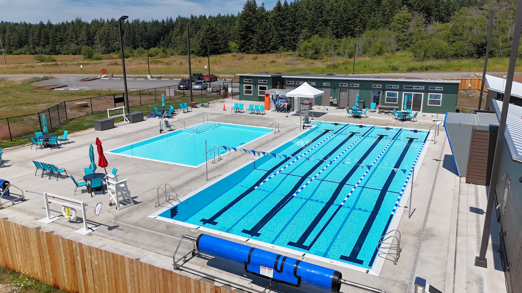 Fun in the sun: two pools at two temperatures.