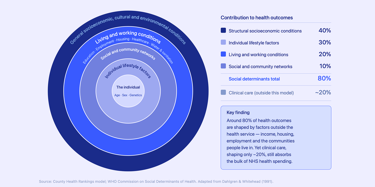 The social determinants of health shown in a diagram of concentric circles