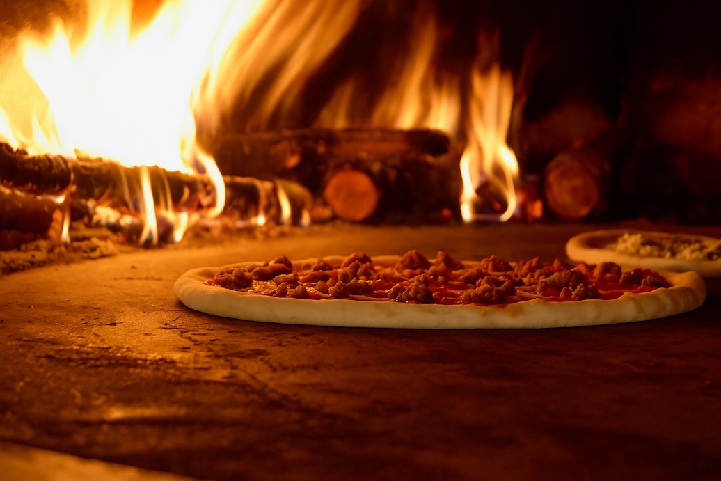 Pizza in wood fire oven