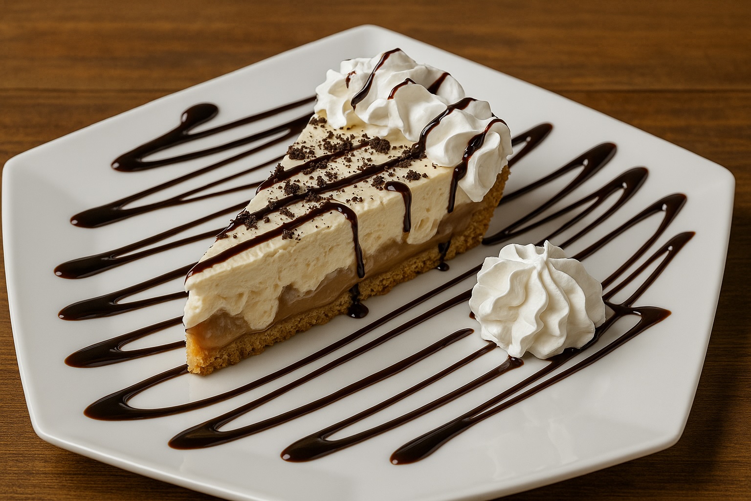 Chocolate drizzled on cake