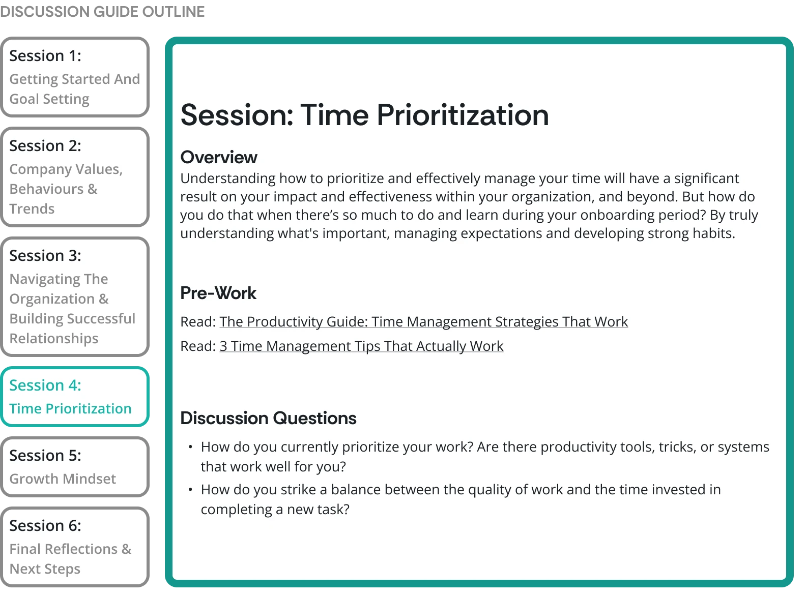 10KC mentoring software example of early talent mentoring discussion guide