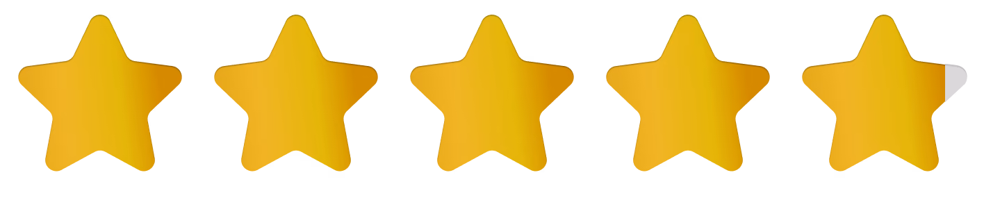 Four and a half gold stars rating on transparent background.