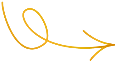 Curly yellow arrow pointing right on a transparent background.