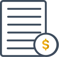 Icon of a document with horizontal lines and a dollar sign in a circle indicating payment or receipt.