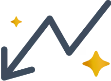 Dark gray downward zigzag arrow with two gold sparkle stars.