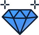 Blue diamond icon with black outline and sparkle accents.