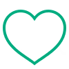 Green outline of a heart shape icon on white background.