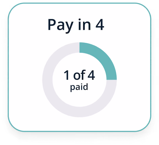 Pay in 4 payment progress circle showing 1 of 4 payments paid in green and the rest in gray.