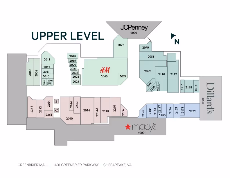 Map of the store locations in the mall