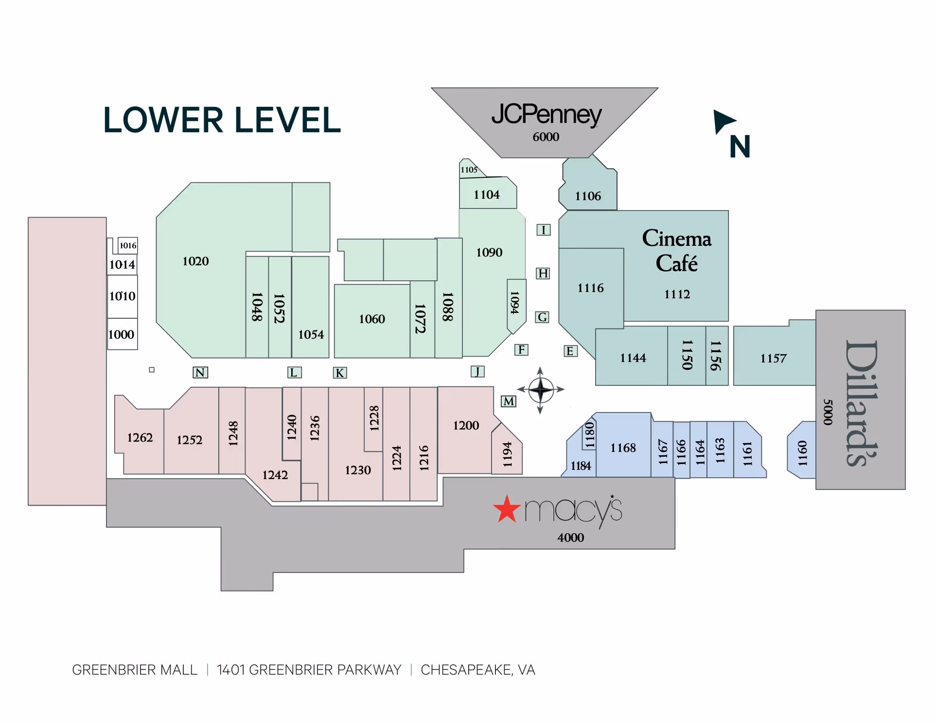 Map of the store locations in the mall