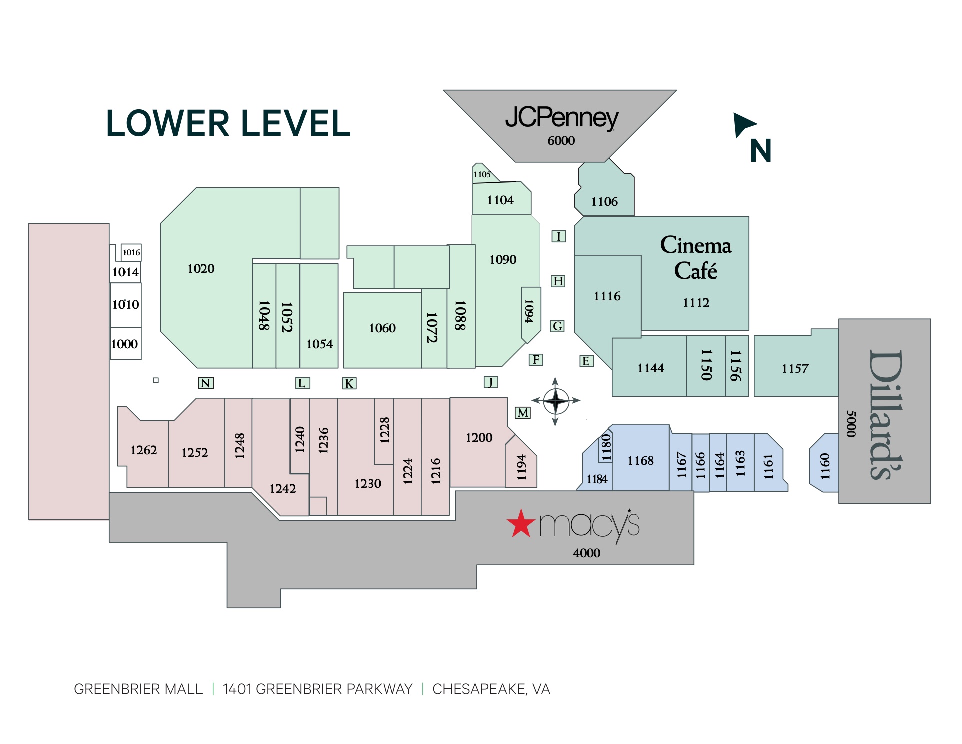 Map of the store locations in the mall