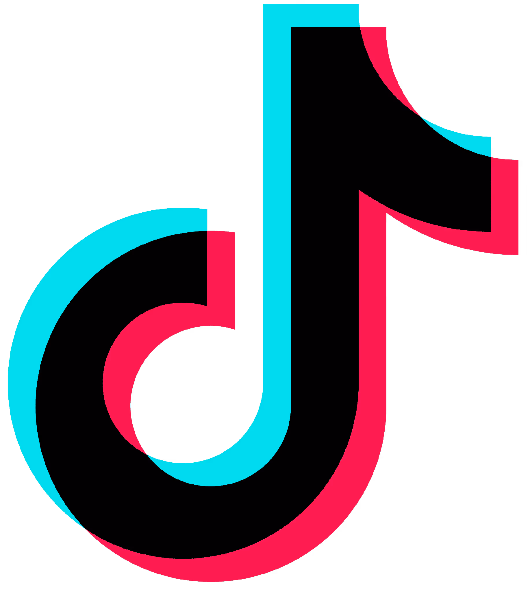 TikTok logo with a musical note design in cyan and pink colors on a black background.
