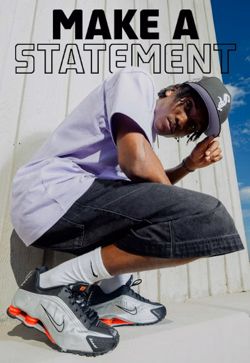 Model wearing Nike Shox