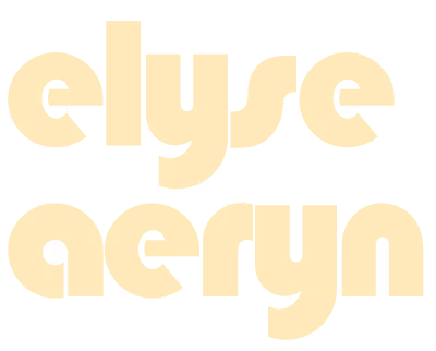 Stylized text displaying the name 'elyse aeryn' in a bold, rounded, lowercase font with a pale yellow color.
