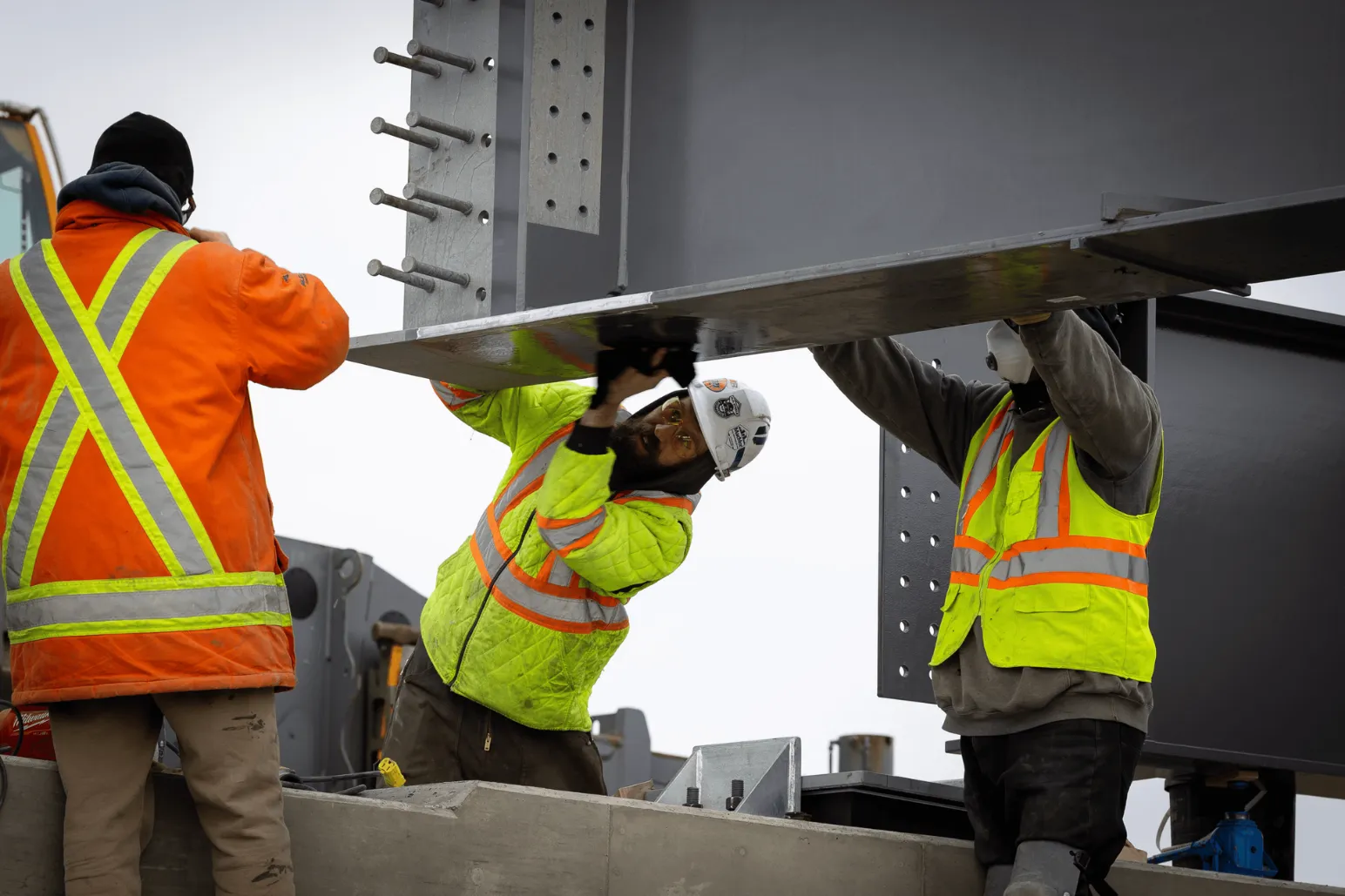 Steel bridge girder construction by MD Steele and Able Crane in Melita Manitoba