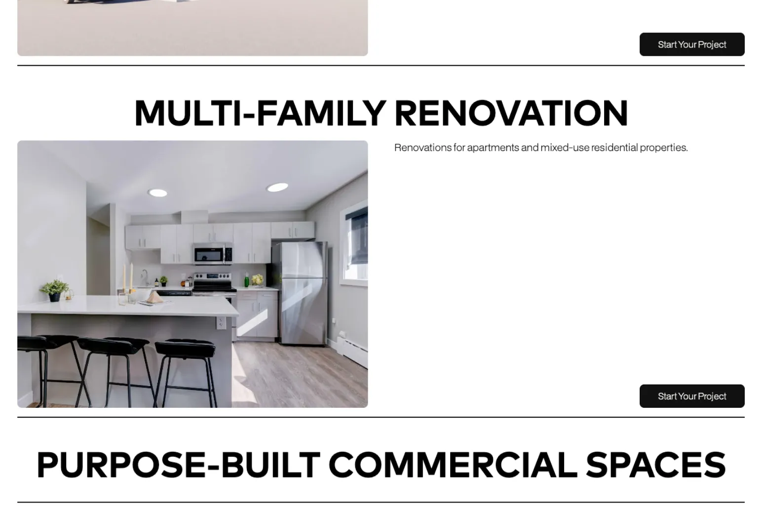 Services section in new construction company's website