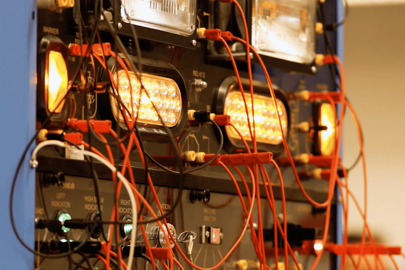 Electrical training panel with LED indicators used for construction trades education programs