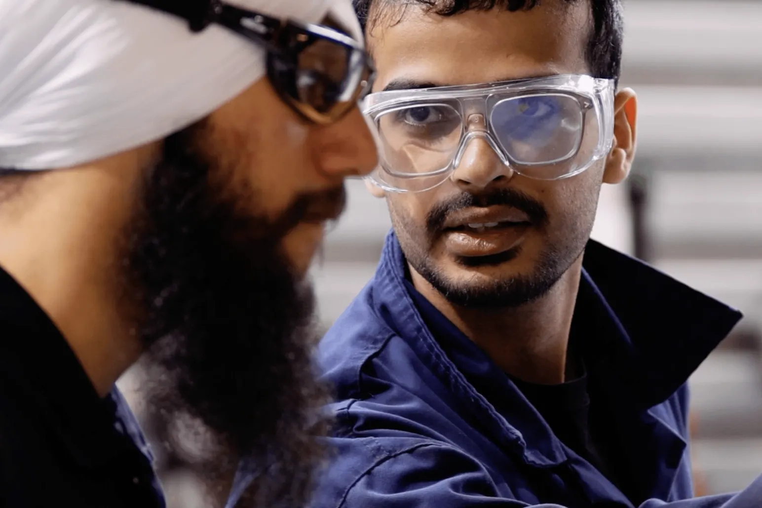 Construction trades student wearing safety goggles during hands-on training at RRC Polytech Winnipeg